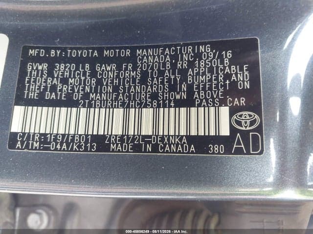 2017 TOYOTA COROLLA LE 9
