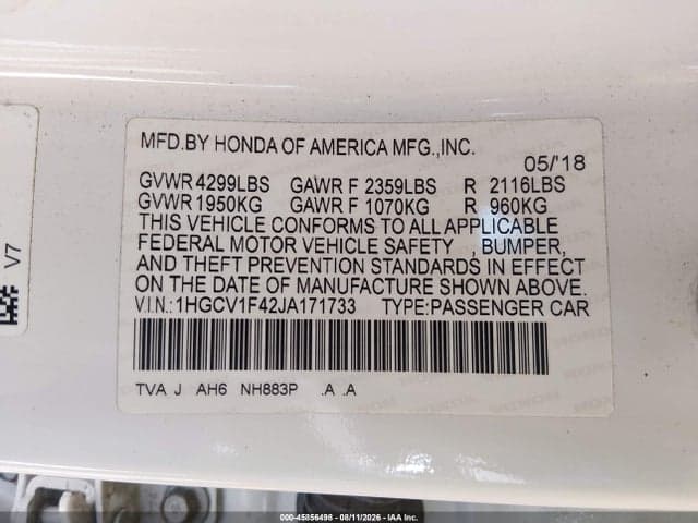 2018 HONDA ACCORD EX 9