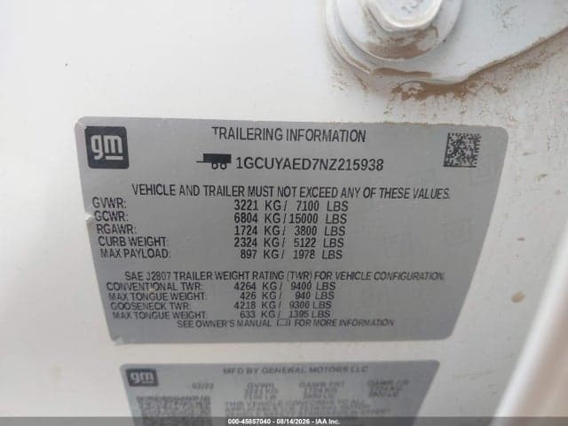 2022 CHEVROLET SILVERADO 1500 LTD 4WD STANDARD BED WT 9