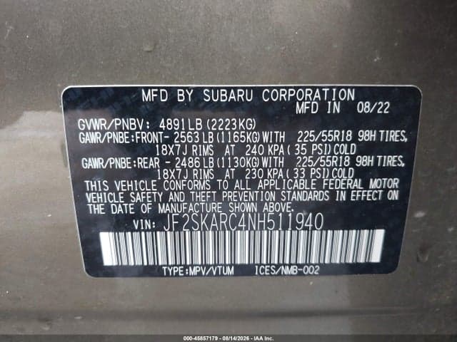 2022 SUBARU FORESTER TOURING 9