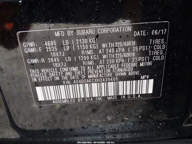 2017 SUBARU OUTBACK 2.5I LIMITED 9