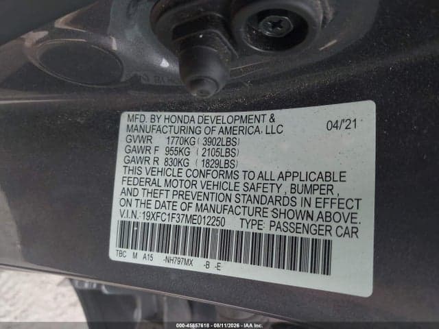 2021 HONDA CIVIC EX 9