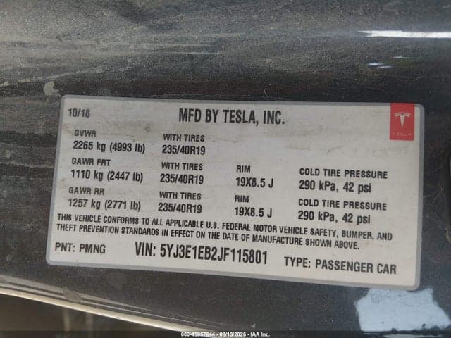 2018 TESLA MODEL 3 LONG RANGE/PERFORMANCE 9