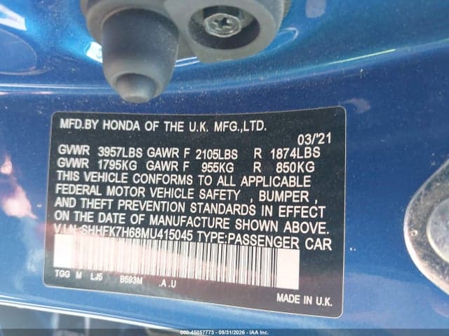 2021 HONDA CIVIC EX 9