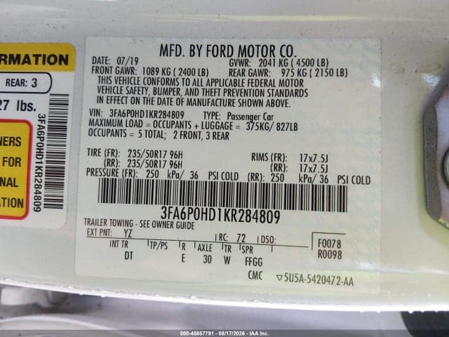 2019 FORD FUSION SE 9