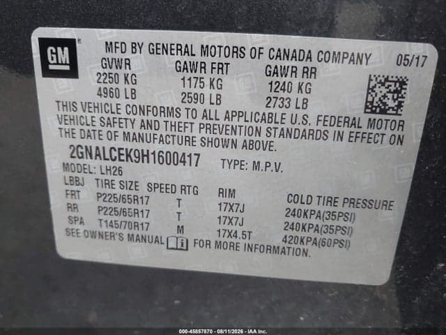 2017 CHEVROLET EQUINOX LT 9