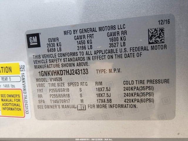 2017 CHEVROLET TRAVERSE LT 9