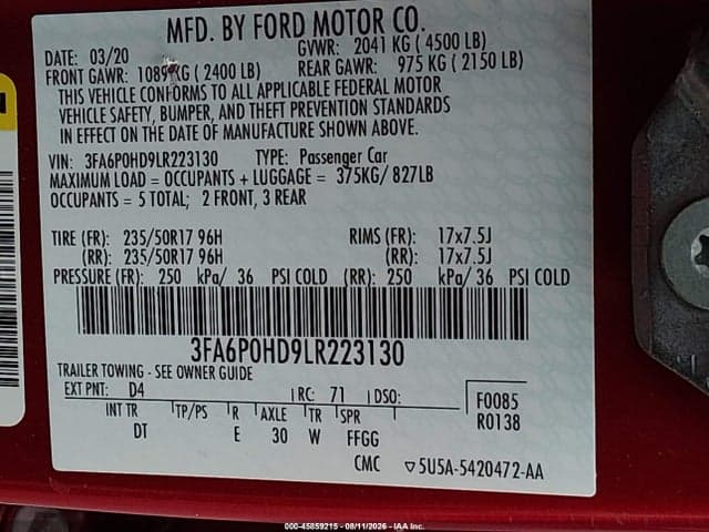 2020 FORD FUSION SE 9