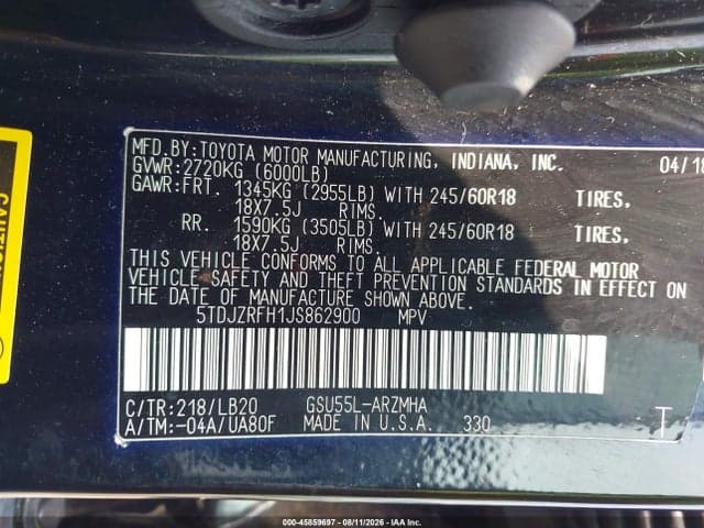 2018 TOYOTA HIGHLANDER XLE 9