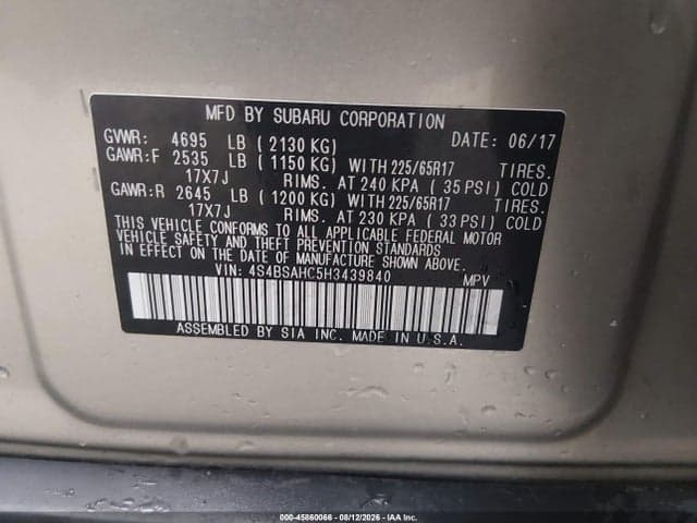 2017 SUBARU OUTBACK 2.5I PREMIUM 9