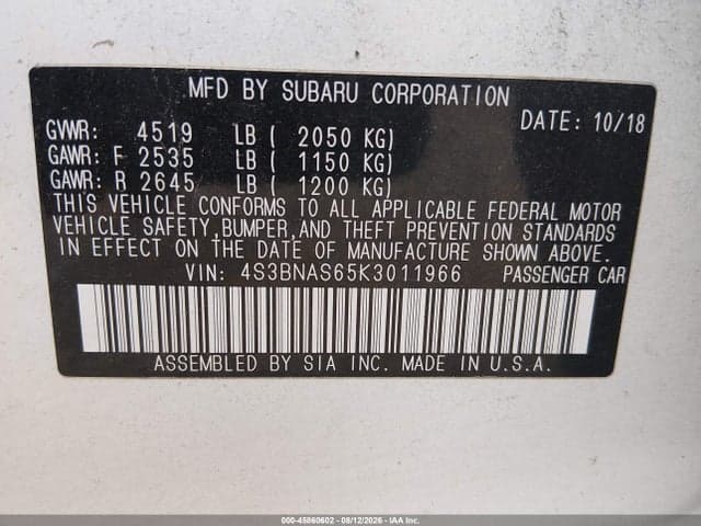2019 SUBARU LEGACY 2.5I SPORT 9