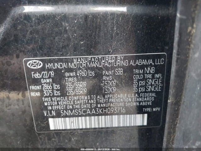 2019 HYUNDAI SANTA FE LIMITED 2.0T 9