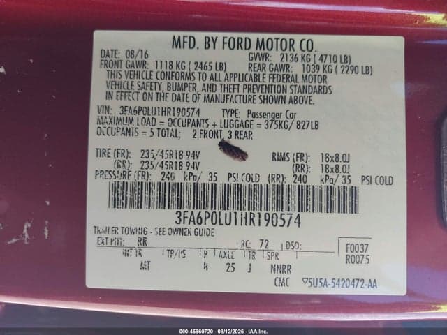 2017 FORD FUSION HYBRID SE 9