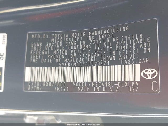 2025 TOYOTA COROLLA LE 9