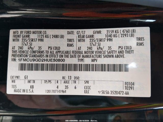 2017 FORD ESCAPE SE 9