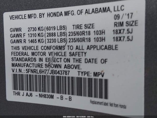 2018 HONDA ODYSSEY EX-L 9