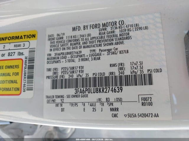 2019 FORD FUSION HYBRID SE 9