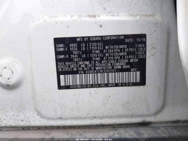 2019 SUBARU OUTBACK 2.5I TOURING 9