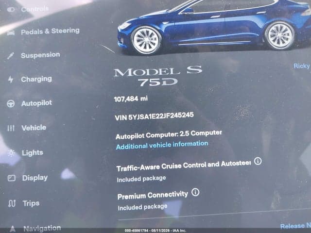 2018 TESLA MODEL S 100D/75D/P100D 7