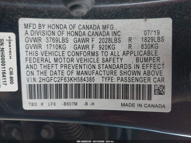 2019 HONDA CIVIC LX 9
