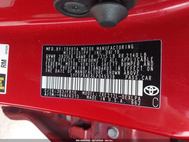 2020 TOYOTA COROLLA LE 9