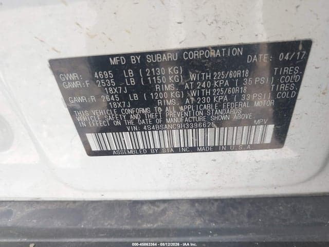 2017 SUBARU OUTBACK 2.5I LIMITED 9
