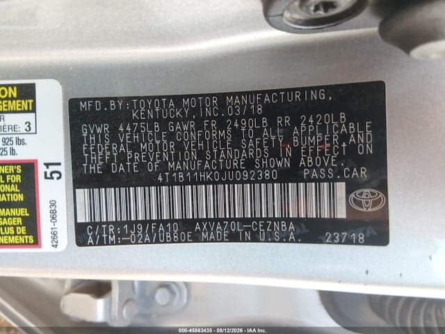 2018 TOYOTA CAMRY LE 9