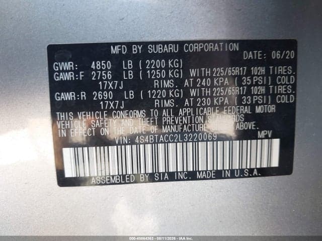 2020 SUBARU OUTBACK PREMIUM 9