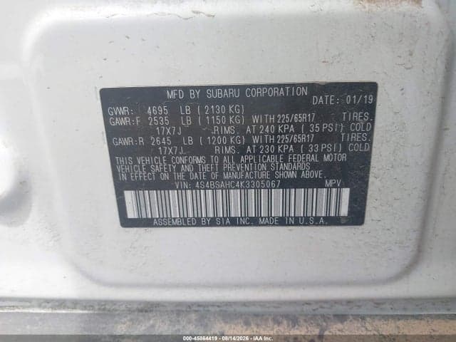 2019 SUBARU OUTBACK 2.5I PREMIUM 9