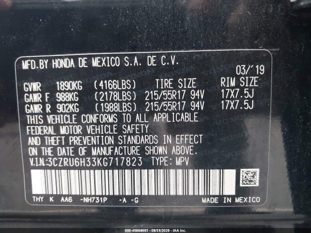 2019 HONDA HR-V LX 9
