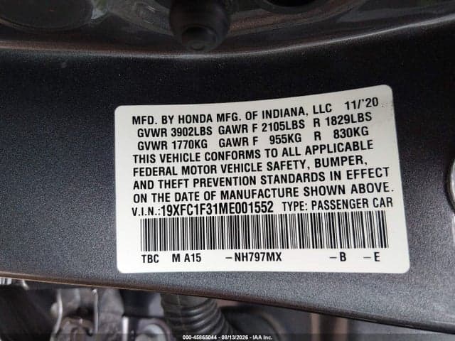 2021 HONDA CIVIC EX 9