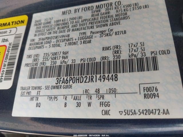 2018 FORD FUSION SE 9