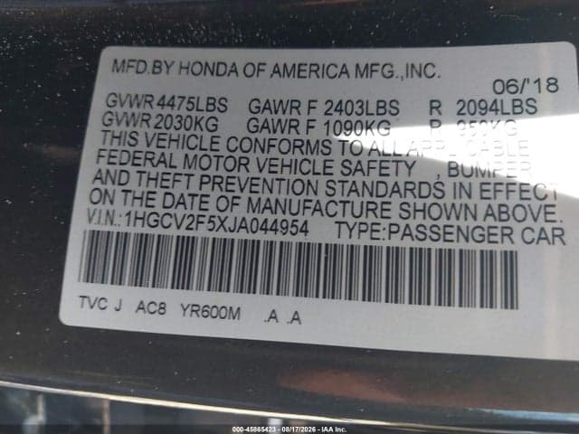 2018 HONDA ACCORD EXL 9