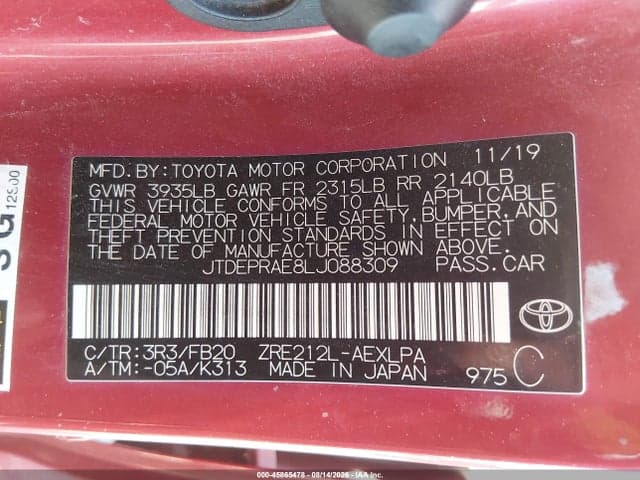 2020 TOYOTA COROLLA LE 9