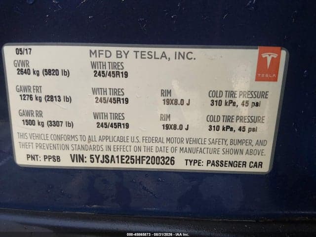 2017 TESLA MODEL S 100D/60D/75D/90D/P100D 9