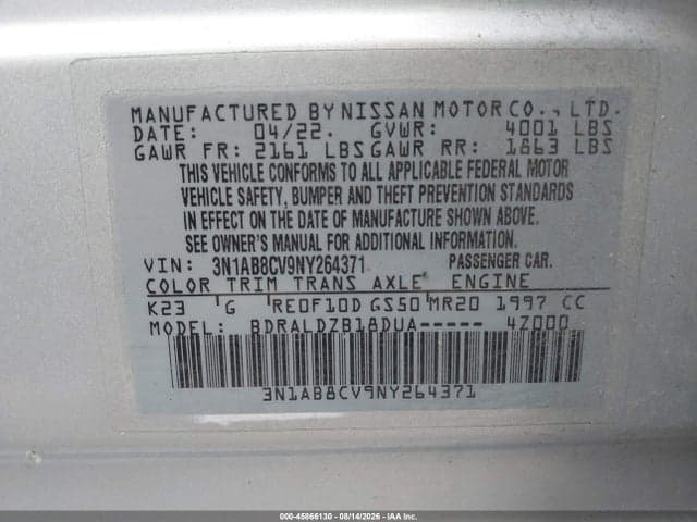 2022 NISSAN SENTRA SV XTRONIC CVT 9