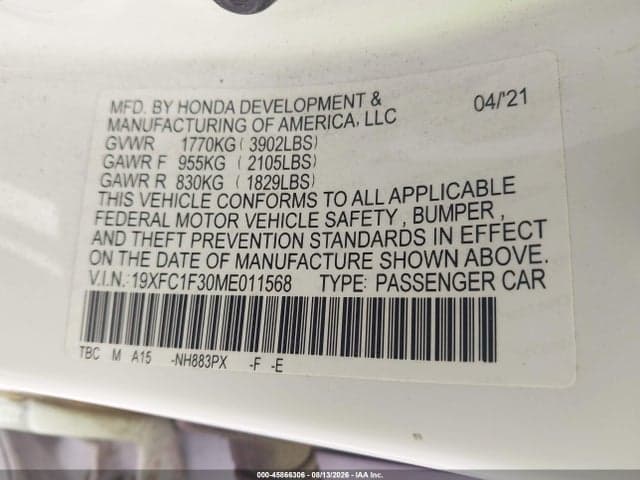 2021 HONDA CIVIC EX 9