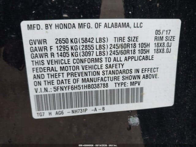 2017 HONDA PILOT EX-L 9
