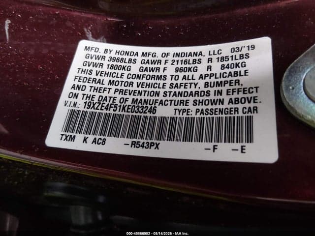 2019 HONDA INSIGHT EX 9