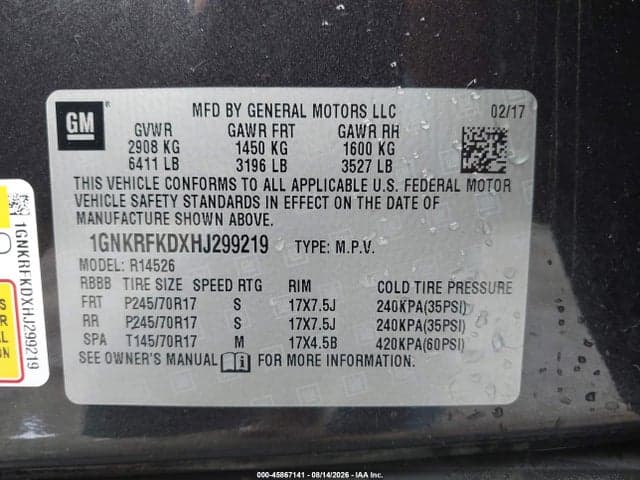 2017 CHEVROLET TRAVERSE LS 9