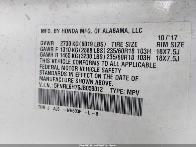 2018 HONDA ODYSSEY EX-L 9