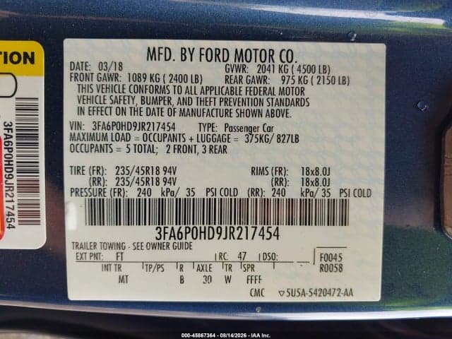 2018 FORD FUSION SE 9