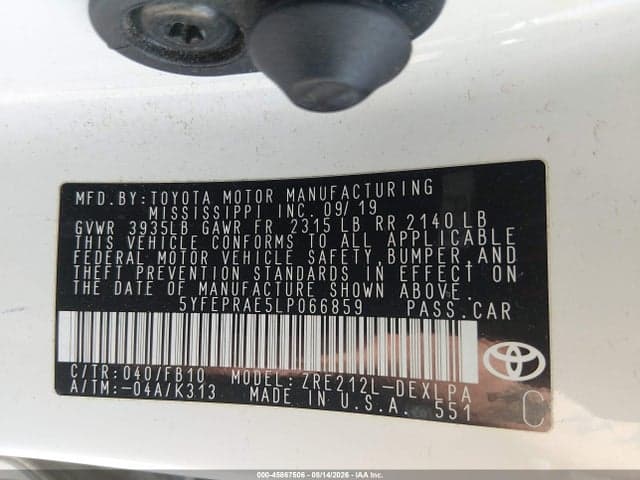 2020 TOYOTA COROLLA LE 9