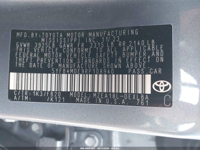 2024 TOYOTA COROLLA LE 9
