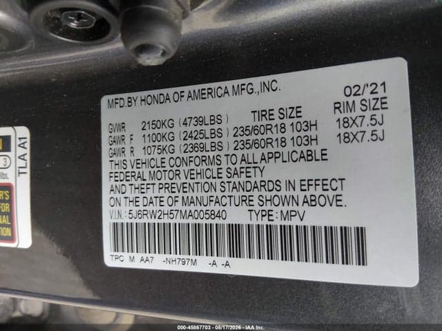 2021 HONDA CR-V AWD EX 9
