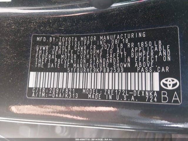 2019 TOYOTA COROLLA LE 9