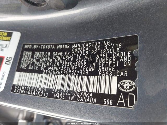2019 TOYOTA COROLLA LE 9
