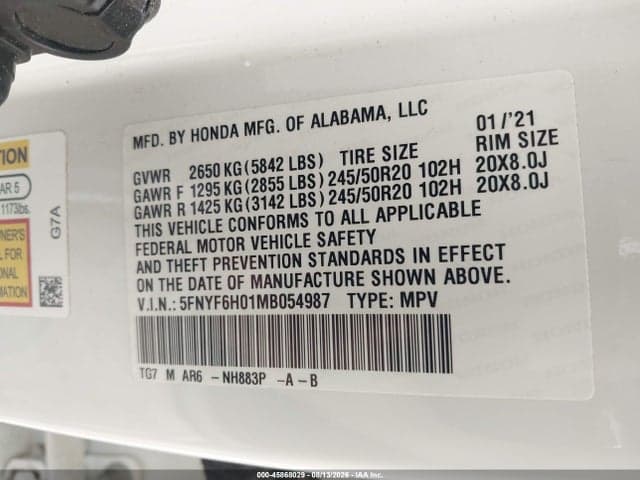 2021 HONDA PILOT AWD ELITE 9