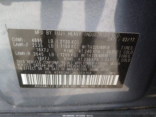 2017 SUBARU OUTBACK 2.5I LIMITED 9