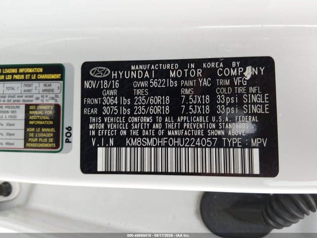 2017 HYUNDAI SANTA FE SE 9